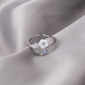 Korean Shell Flower Zircon Leaf Open Ring, Simple Fashion Adjustable Index Finger Ring For Women view 3