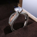 Fashion OL Women's Two Tone Engagement Ring Copper White Gold Plated Micro Pave Jewelry view 2