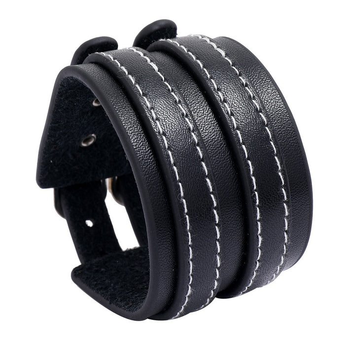 Multi Layer PU Leather Bracelet For Men Simple Punk Faux Cowhide Wristband Fashion Accessories