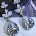 Elegant Women's Teardrop Large Cubic Zirconia Drop Stud Earrings, Silver Plated view 2