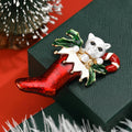 Alloy Enamel Christmas Cat Stocking Brooch Pin For Festive Apparel view 2