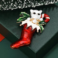 Alloy Enamel Christmas Cat Stocking Brooch Pin For Festive Apparel view 4