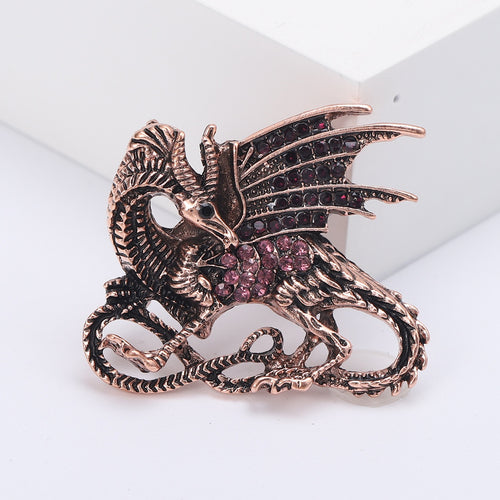 Alloy Rhinestone Dragon Brooch Pendant For Statement Clothing Accessories