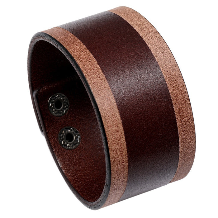 Vintage Distressed Cowhide Leather Bracelet Simple Plain Wide Leather Wristband
