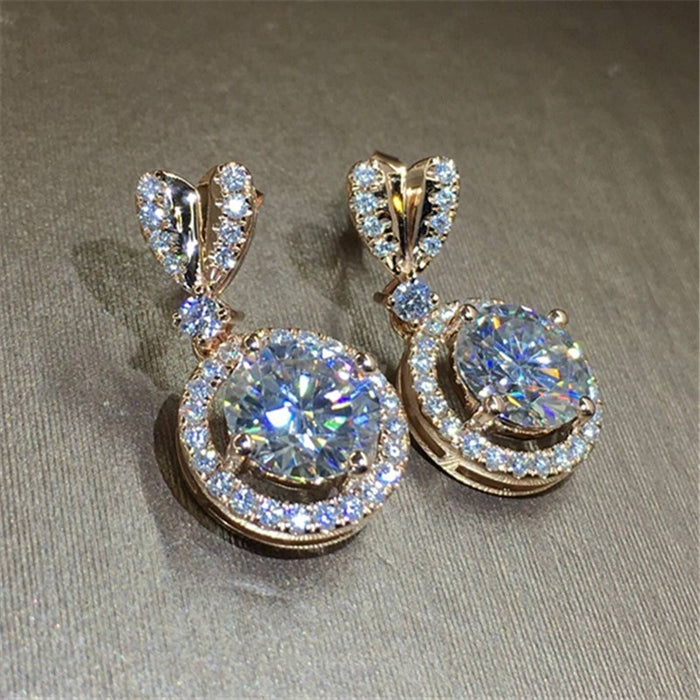 Elegant Women's Heart Shape Large Zircon Drop Stud Earrings, Fashion Versatile Jewelry