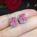 Exquisite Square Womens Stud Earrings, Full Pave Pink Zircon Ear Jewelry view 5