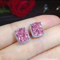 Exquisite Square Womens Stud Earrings, Full Pave Pink Zircon Ear Jewelry view 1