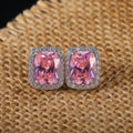Exquisite Square Womens Stud Earrings, Full Pave Pink Zircon Ear Jewelry view 2