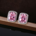 Exquisite Square Womens Stud Earrings, Full Pave Pink Zircon Ear Jewelry view 3