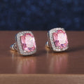 Exquisite Square Womens Stud Earrings, Full Pave Pink Zircon Ear Jewelry view 4