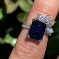 Luxury Floral Women's Ring With Blue Cubic Zirconia, Copper White Gold Plated Fashion Jewelry view 6