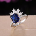 Luxury Floral Women's Ring With Blue Cubic Zirconia, Copper White Gold Plated Fashion Jewelry view 3