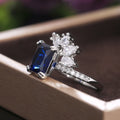 Luxury Floral Women's Ring With Blue Cubic Zirconia, Copper White Gold Plated Fashion Jewelry view 2
