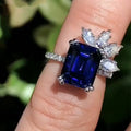 Luxury Floral Women's Ring With Blue Cubic Zirconia, Copper White Gold Plated Fashion Jewelry view 1