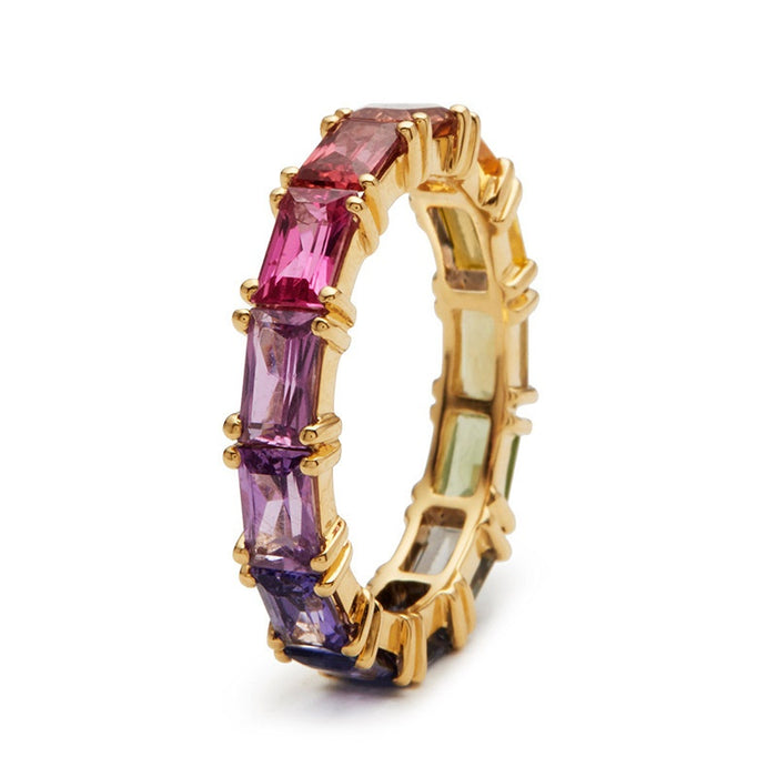 Exquisite Rainbow Color Zircon Women's Ring, Fashion European American Jewelry