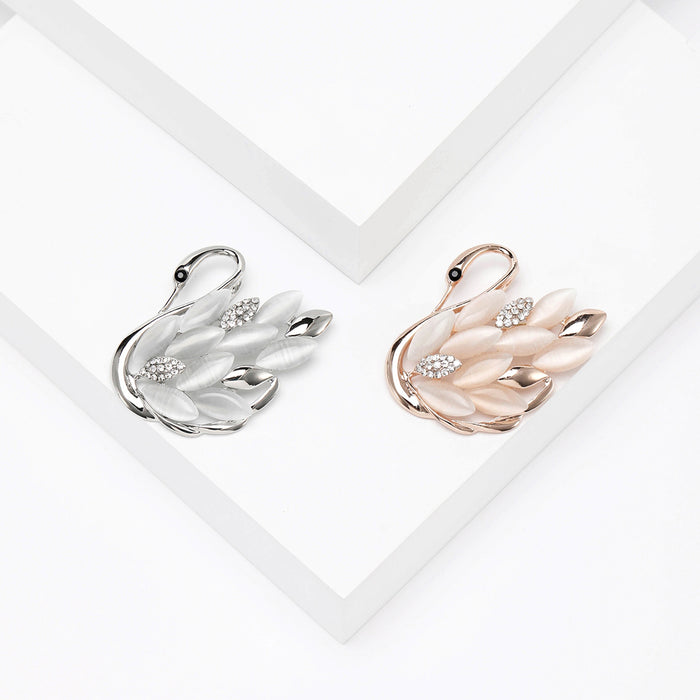 Alloy Cat Eye Stone Swan Brooch Pin For Women's Apparel
