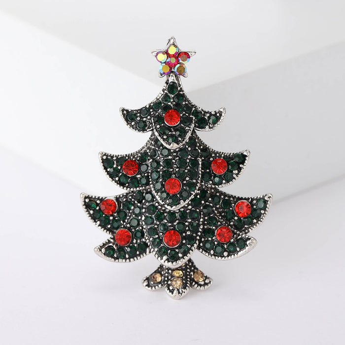 Alloy Rhinestone Christmas Tree Brooch Pin For Holiday Apparel