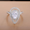Pear Teardrop Zircon Inlaid Women's Ring, Sparkling Engagement Jewelry view 3