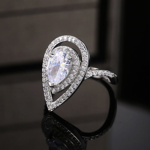 Pear Teardrop Zircon Inlaid Women's Ring, Sparkling Engagement Jewelry