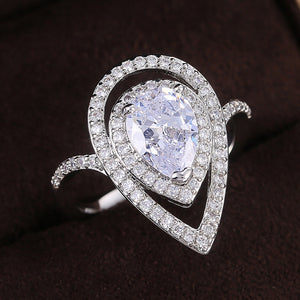 Pear Teardrop Zircon Inlaid Women's Ring, Sparkling Engagement Jewelry
