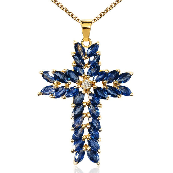 Delicate Vintage Marquise Blue Crystal Women's Necklace, European American Jewelry