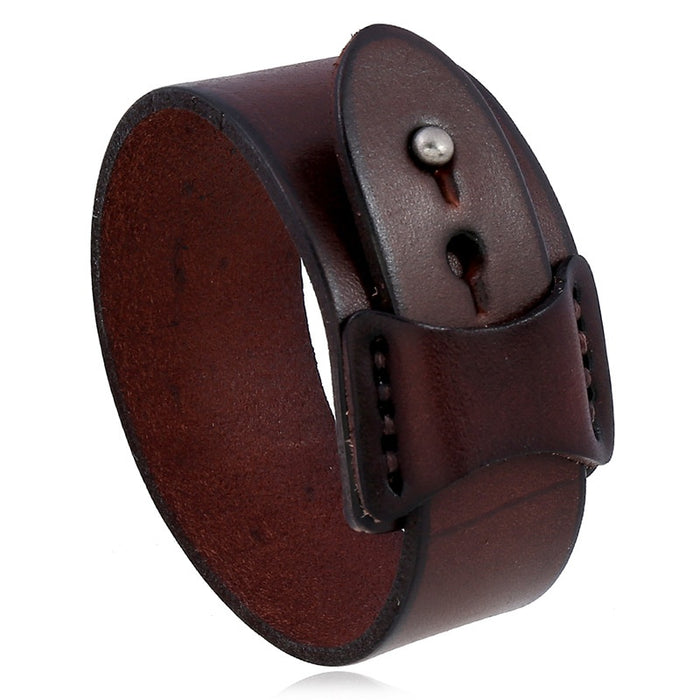 European American Vintage Simple Men's Cowhide Leather Bracelet Punk Rock Wristband