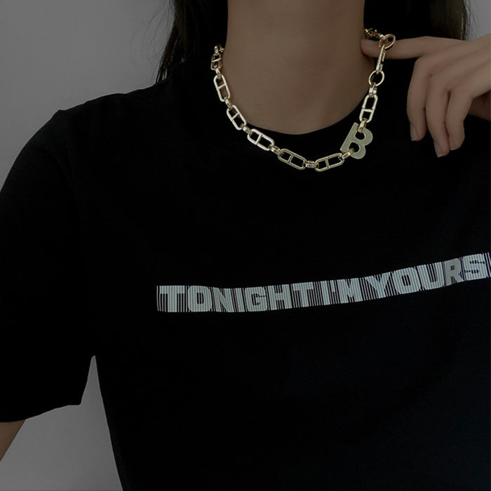 Trendy European American Alloy Letter Pendant Necklace Minimalist Hip Hop Clavicle Chain Jewelry