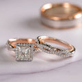 Three Piece Rose Gold Two Tone Sparkling Zircon Ring Set Luxury Engagement Jewelry view 3