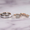 Three Piece Rose Gold Two Tone Sparkling Zircon Ring Set Luxury Engagement Jewelry view 2