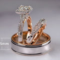 Three Piece Rose Gold Two Tone Sparkling Zircon Ring Set Luxury Engagement Jewelry view 4