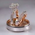 Three Piece Rose Gold Two Tone Sparkling Zircon Ring Set Luxury Engagement Jewelry view 1