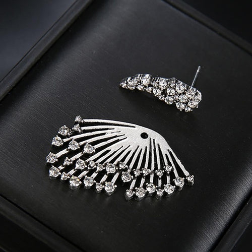 Exaggerated Women Wing Stud Earrings With Micro Paved Zircon Fashion Jewelry Accessories