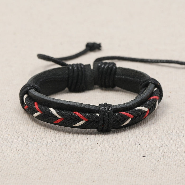 Vintage Hip Hop Multilayer Braided Cowhide Leather Adjustable Ethnic Style Bracelet