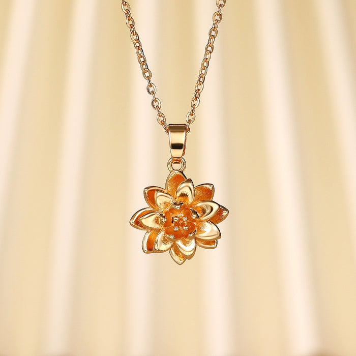 Fashion Elegant Lotus Shape Pendant Necklace For Women Personalized Versatile Collarbone Chain
