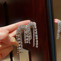 Alloy Silver Needle Full Rhinestone Irregular Geometric Tassel Drop Earrings For Women view 4