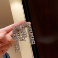 Alloy Silver Needle Full Rhinestone Irregular Geometric Tassel Drop Earrings For Women view 2