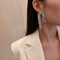 Alloy Silver Needle Full Rhinestone Irregular Geometric Tassel Drop Earrings For Women view 1