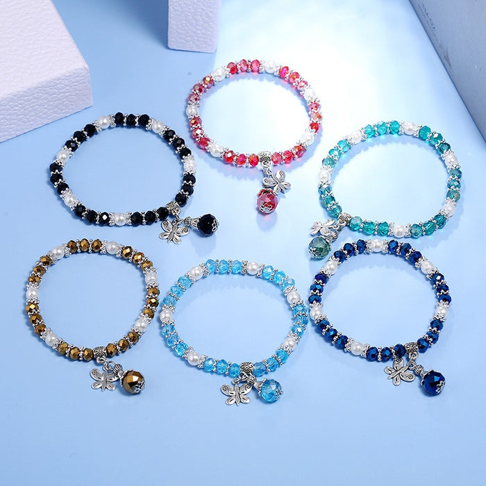 Bohemian Colorful Crystal Beaded Bracelet For Women, Simple Elastic Fresh Style Hand Jewelry