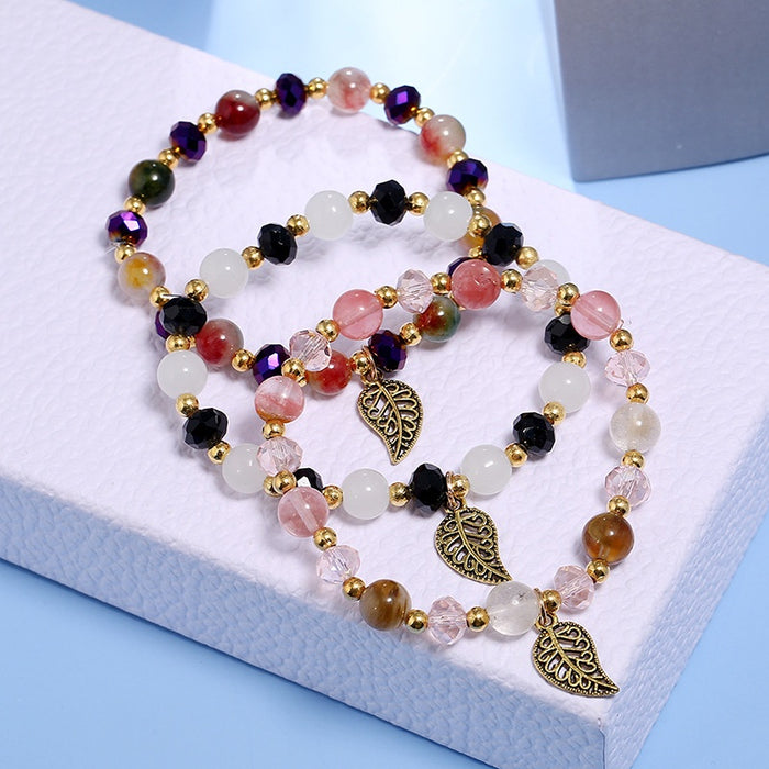 Simple Fashion Colorful Crystal Bead Elastic Bracelet Fresh Style Jewelry For Girls
