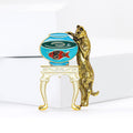 Alloy Enamel Cat Fishbowl Brooch Pin For Cute Apparel Decoration view 4