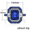 Fashion Women's Blue Rhinestone Ring Alloy Plated Engagement Proposal Finger Jewelry view 2