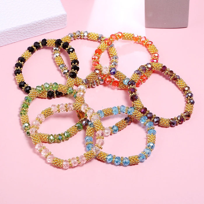 Simple Versatile Multicolor Elastic Crystal Bead Bracelet For Women And Students