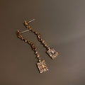 Korean Style Zircon Paved Geometric Square Drop Earrings With Silver Pins view 4
