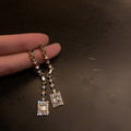 Korean Style Zircon Paved Geometric Square Drop Earrings With Silver Pins view 1