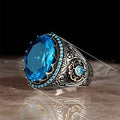 European American Fashion Women's Oversized Round Blue Gemstone Ring Statement Jewelry view 4