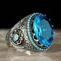 European American Fashion Women's Oversized Round Blue Gemstone Ring Statement Jewelry view 1