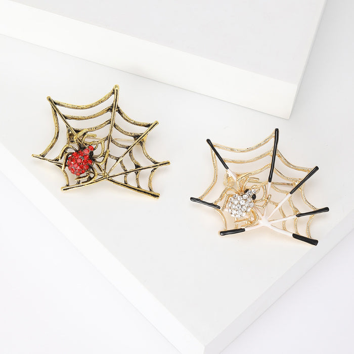Alloy Rhinestone Spider Web Brooch Pin For Halloween Costume Accessories