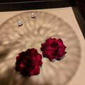 French Vintage Red Flower Pearl Threader Drop Earrings With Silver Pin For Women view 4