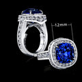 European American Artificial Blue Gemstone Women's Ring Alloy Rhinestone Finger Jewelry view 2