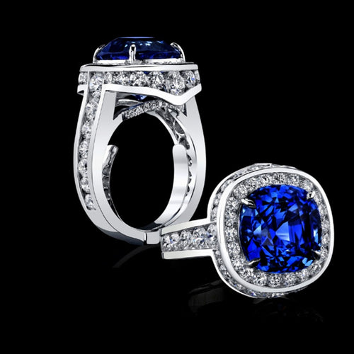 European American Artificial Blue Gemstone Women's Ring Alloy Rhinestone Finger Jewelry